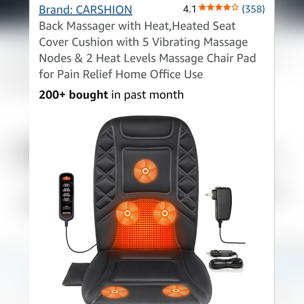 Black Massage Seat Cushion with Remote - Picture 3 of 7